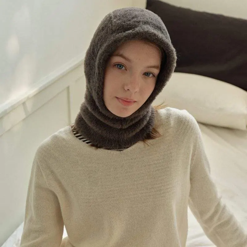 Solid Color Faux Mink Pull-On Knit Beanie – Women Winter Hat - product detail image 2 by TRANSION