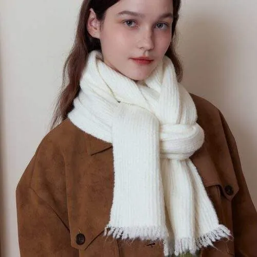 Wool Blend Solid Knit Scarf – Women’s Winter Warm - product detail image 3 by TRANSION
