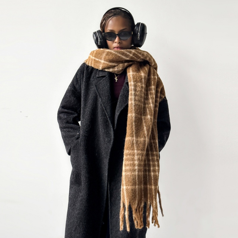 Fashion Plaid Wool Blend Scarf – Warm Winter Scarf for Women - Image 3