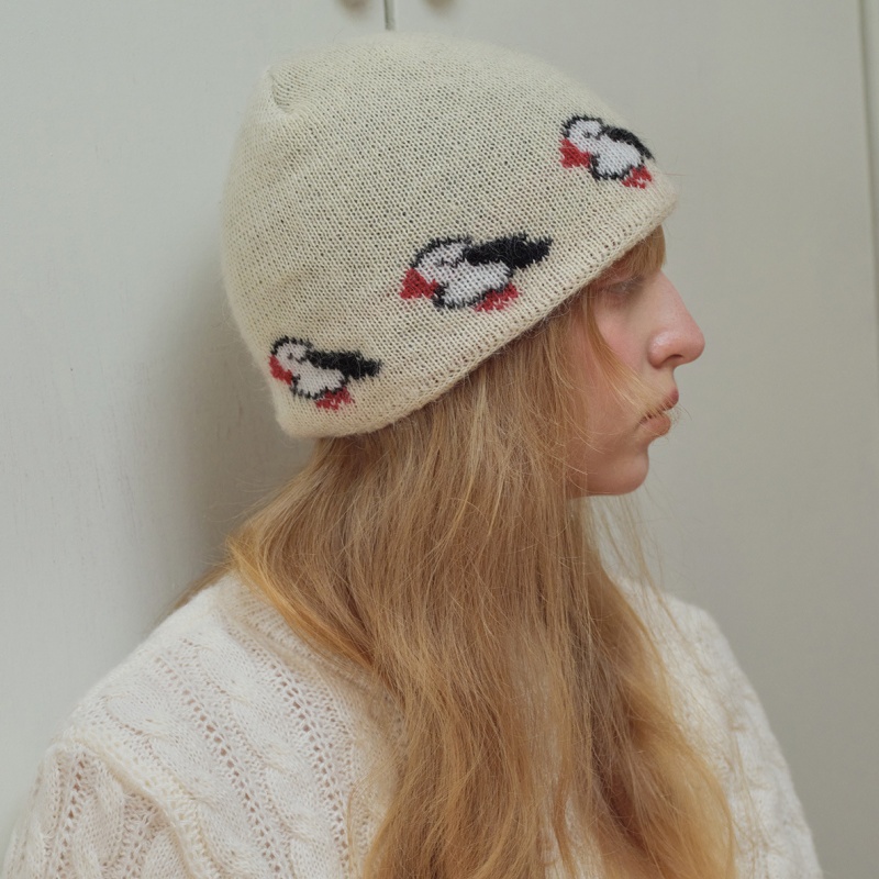 Rabbit Hair Blend Jacquard Knit Beanie – Warm Winter Hat for Women - Image 3