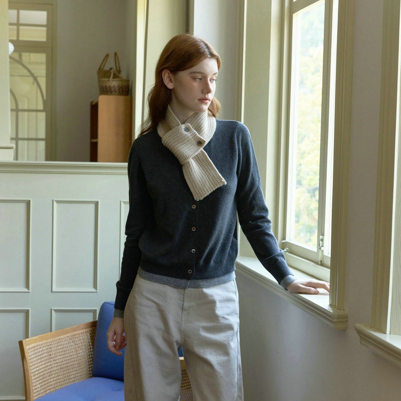 Solid Mini Button Neck Warmer | Simple Warm Winter Scarf - Image 2