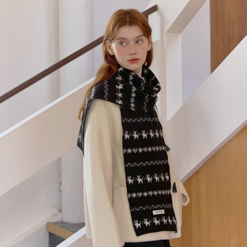 Fair Isle Knitted Jacquard Neck Warmer | Vintage Winter Cozy Scarf - Image 2