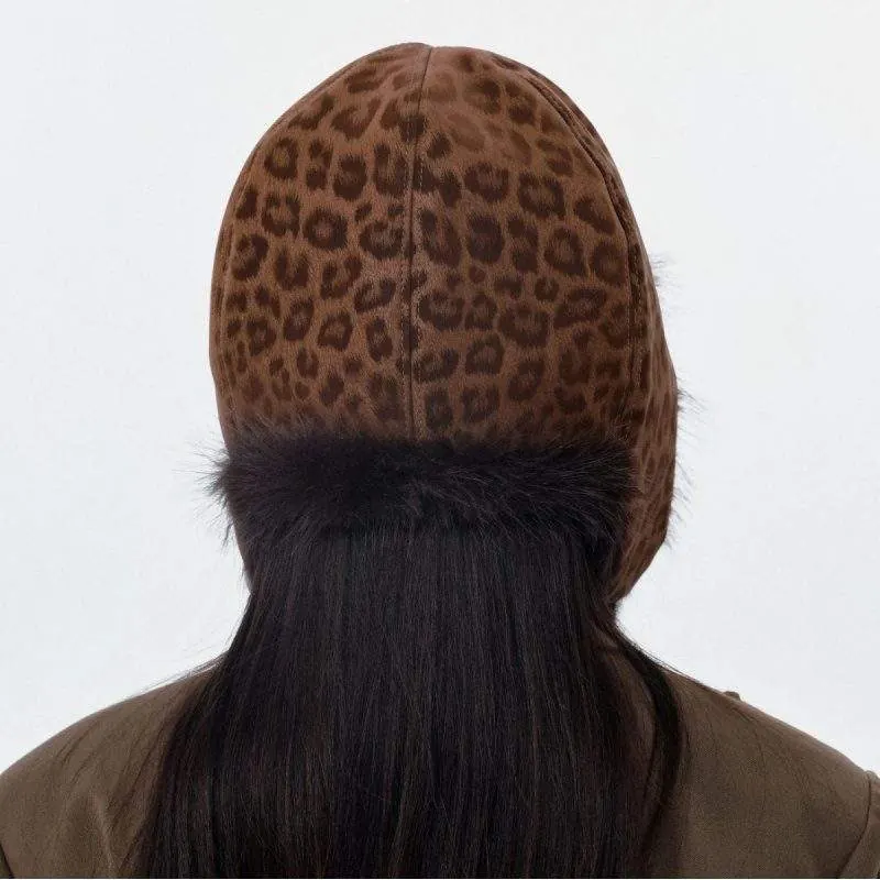 Vintage Leopard Print Plush Earflap Hat - product detail image 3 by TRANSION