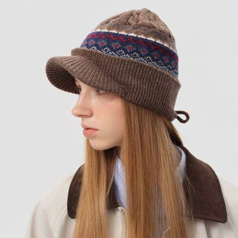 Vintage Wool-Blend Tie Knit Hat – Women’s Warm Winter Beanie