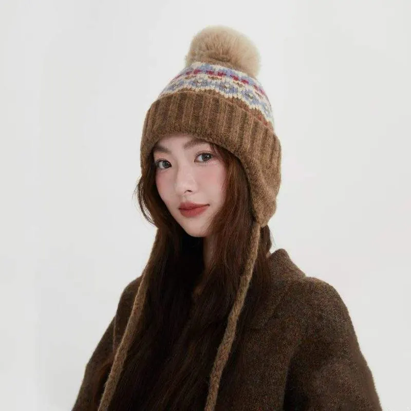 Vintage Knit Earflap Hat for Women | Winter Warm Thick Beanie - product detail image 3 by TRANSION