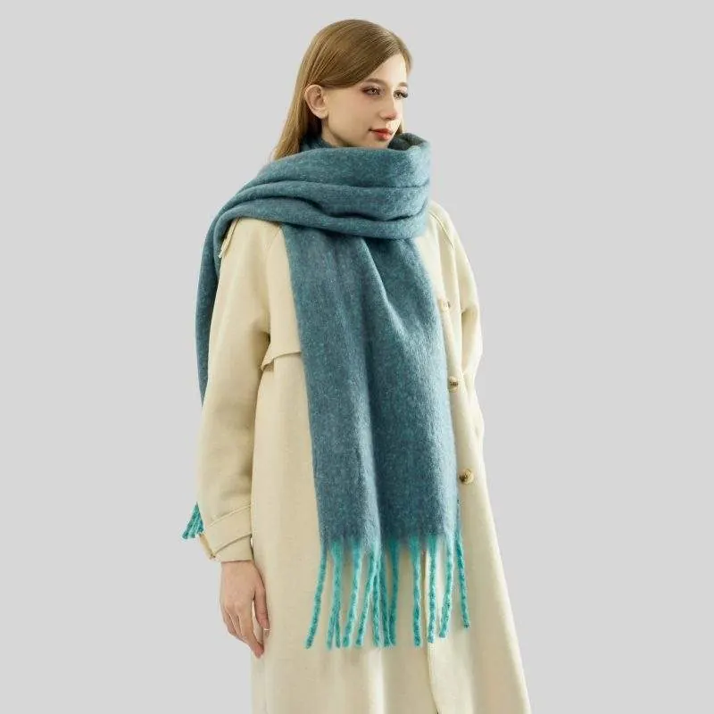 Long Fringe Thick Solid Color Scarf – Soft Warm Winter Scarf for Women - product detail image 3 by TRANSION