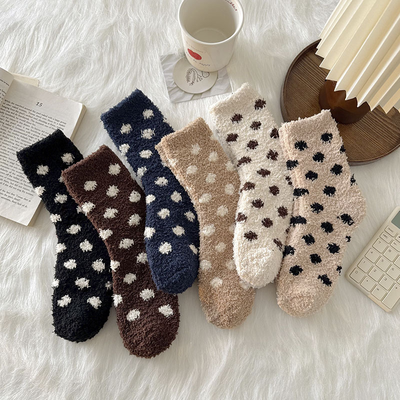 Women’s Thick Polka Dot Coral Fleece Socks | Soft Cozy Winter Plush Socks