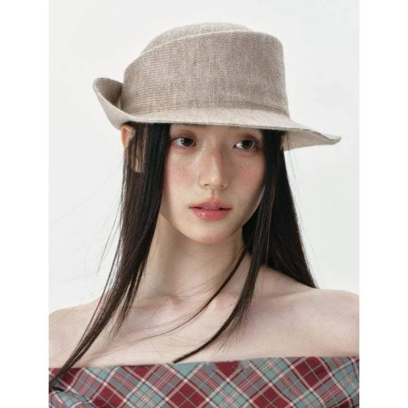 Retro Knit Brim-Up Dress Hat for Autumn & Winter - product detail image 3 by TRANSION