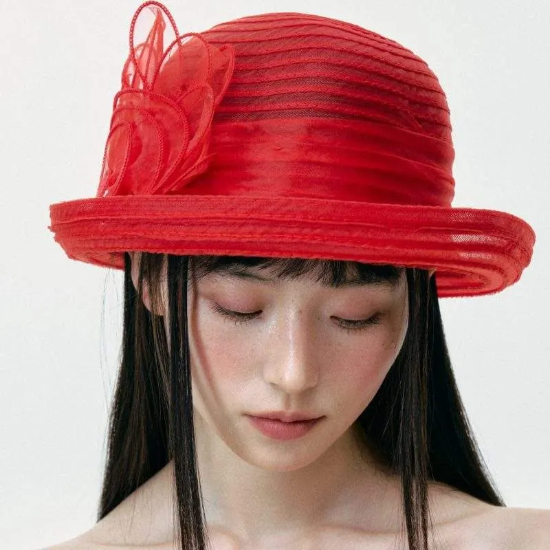 Vintage Organza Short-Brim Bucket Hat for Women – Breathable Summer Elegant Hat - product detail image 3 by TRANSION