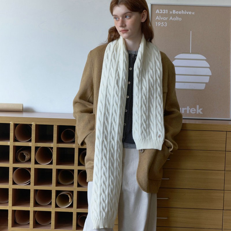 Cable Knit Embroidered Scarf | Thick Solid Color Winter Warm Scarf - Image 4