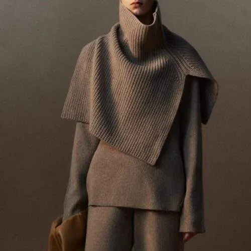 Wool High-Neck Split Knit Shawl – Warm Oversized Winter Neck Wrap - custom OEM apparel by TRANSION