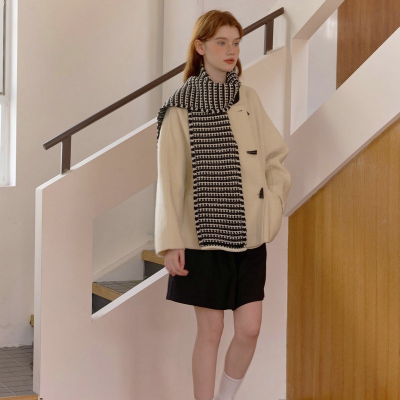 Black & White Reversible Striped Knit Neck Warmer | Winter Warm Scarf - Image 4