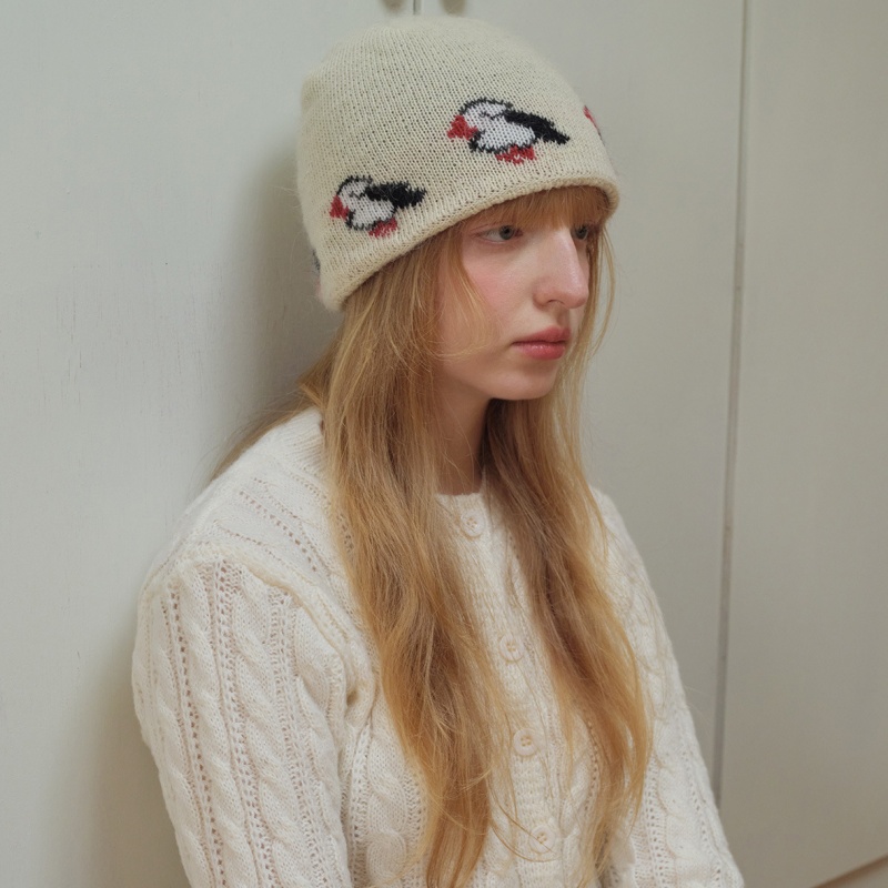 Rabbit Hair Blend Jacquard Knit Beanie – Warm Winter Hat for Women - Image 4