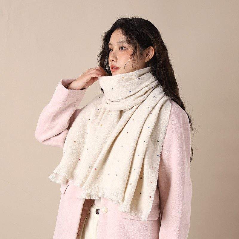 Solid Color Polka Dot Fringe Scarf | Warm Autumn Winter Scarf for Women - Image 4