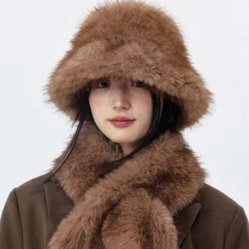 Women’s Furry Hat and Scarf Set – Soft Plush Winter Warm 2-Piece Set - custom OEM apparel by TRANSION