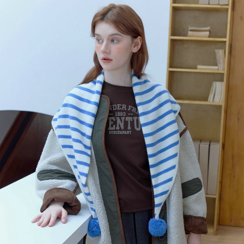 Women’s Striped Knitted Triangle Scarf | Warm Winter Shawl | Cozy Wrap - Image 4