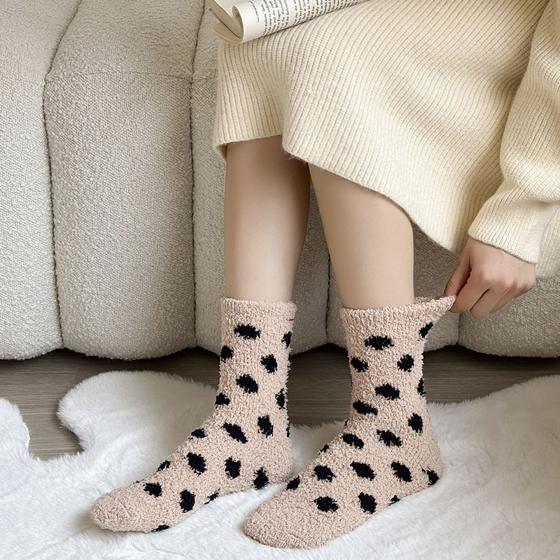 Women’s Thick Polka Dot Coral Fleece Socks | Soft Cozy Winter Plush Socks - Image 4