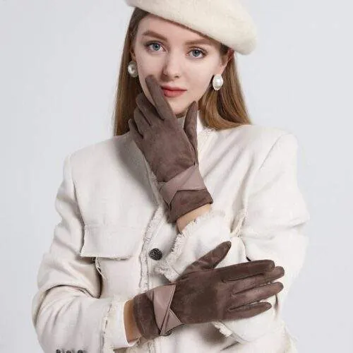 Winter Gloves for Women Suede Leather - Thermal Warm Touchscreen Gloves - custom OEM apparel by TRANSION