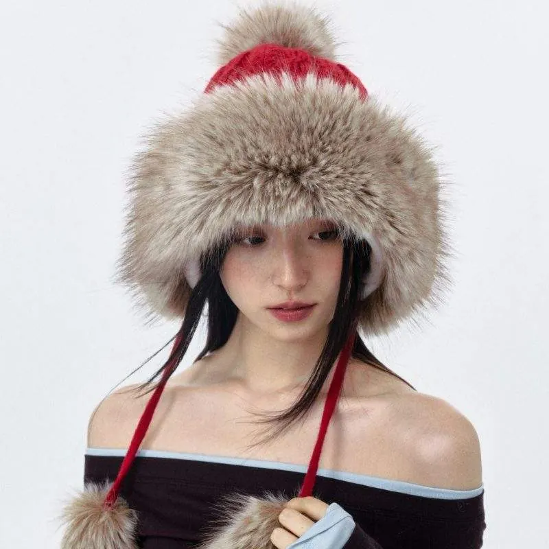 Winter Knit Hat with Pom-Pom & Furry Ear Flaps - product detail image 1 by TRANSION