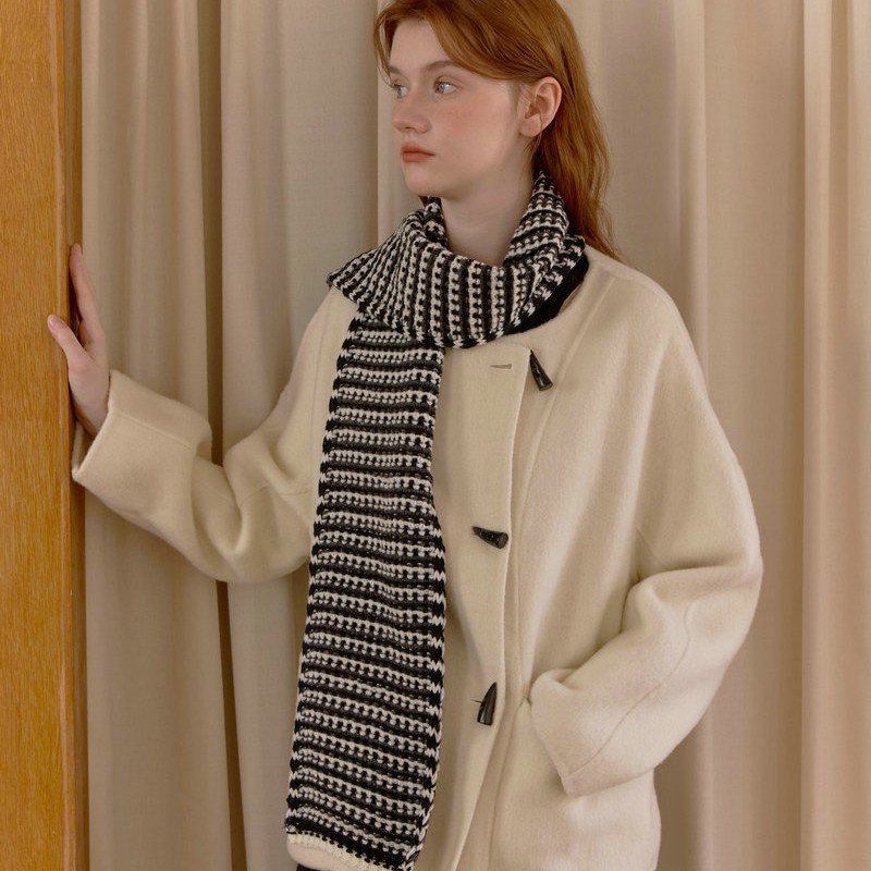 Black & White Reversible Striped Knit Neck Warmer | Winter Warm Scarf