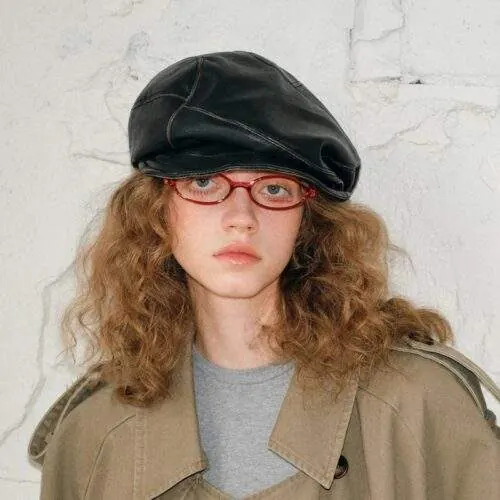 Women’s Asymmetric Ruched Leather Beret – Fashion Octagonal Newsboy Cap - custom OEM apparel by TRANSION