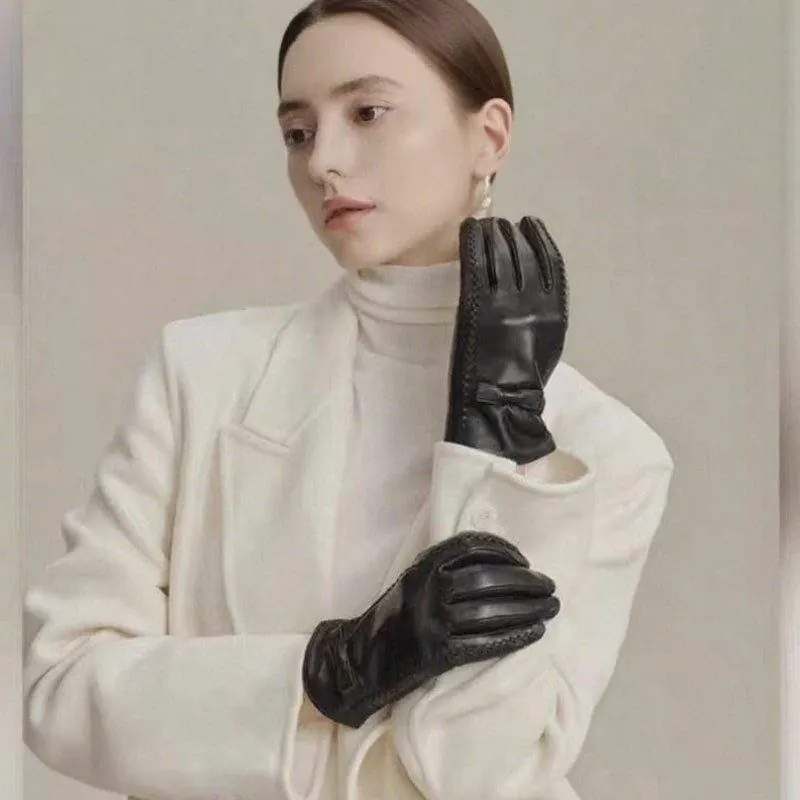 Women’s Thick Fleece-Lined Leather Gloves | Winter Warm Windproof Touchscreen Gloves - custom OEM apparel by TRANSION