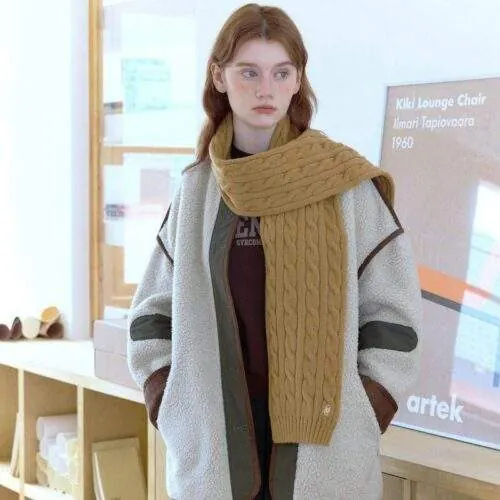 Cable Knit Embroidered Scarf | Thick Solid Color Winter Warm Scarf - custom OEM apparel by TRANSION