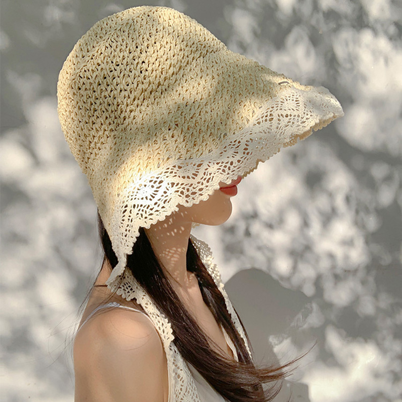 Summer Crochet Straw Hat with Foldable Wide Brim - Image 4