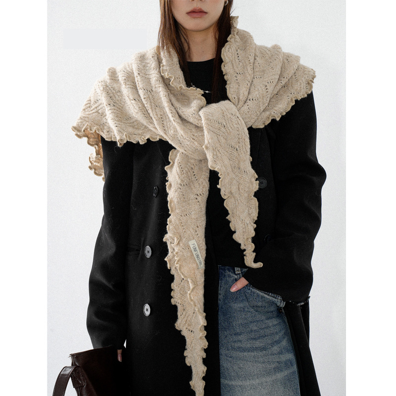 Ruffled Edge Triangle Scarf – Warm and Versatile Winter Shawl - Image 3