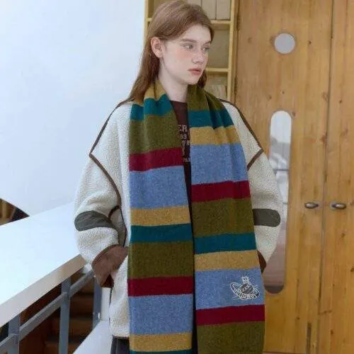Color-Block Striped Embroidered Knit Scarf | Women's Warm Neck Warmer - custom OEM apparel by TRANSION