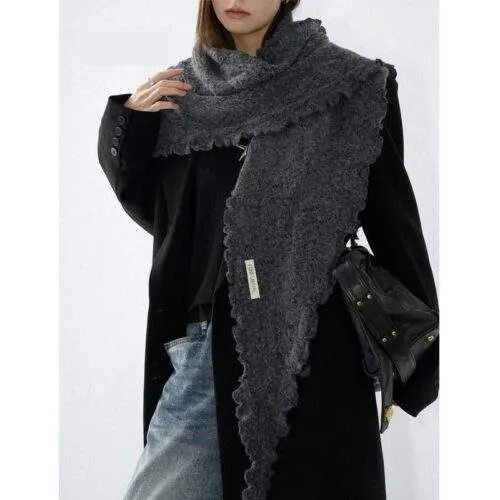 Ruffled Edge Triangle Scarf – Warm and Versatile Winter Shawl - product detail image 3 by TRANSION