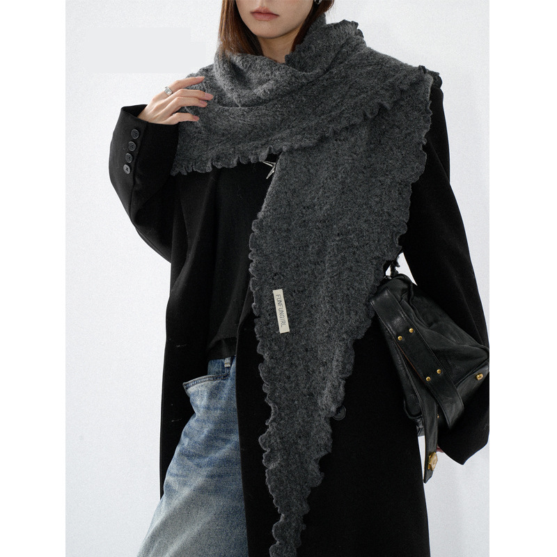 Ruffled Edge Triangle Scarf – Warm and Versatile Winter Shawl - Image 2