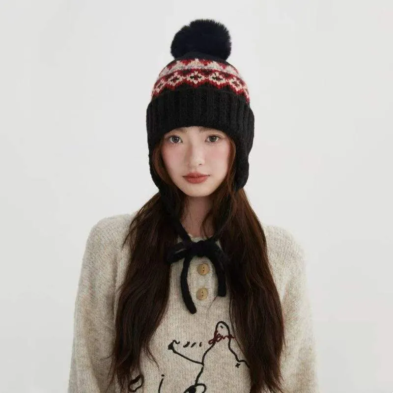 Vintage Knit Earflap Hat for Women | Winter Warm Thick Beanie - custom OEM apparel by TRANSION
