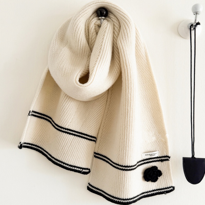 Soft Striped Floral Knit Scarf – Thick and Warm Winter Scarf for Women - Image 4