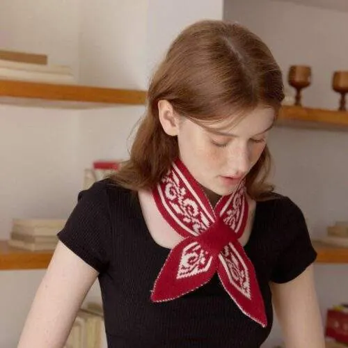 Perforated Jacquard Double-Sided Color Neck Warmer – Small Cozy Scarf for Women - product detail image 1 by TRANSION