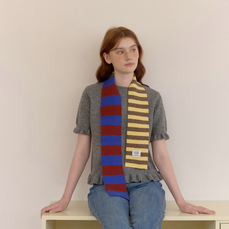 Color-Block Stripe Knit Neck Warmer | Stylish Warm Winter Scarf - Image 3