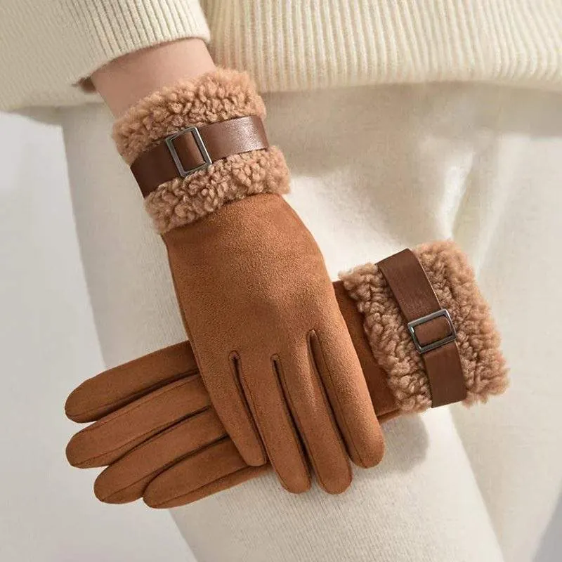 Plush Fleece Lined Winter Gloves for Women Suede - Touchscreen & Windproof - product detail image 2 by TRANSION