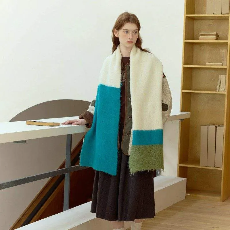 Wool Blend Colorblock Bright Neck Warmer – Cozy Winter Scarf for Women - product detail image 2 by TRANSION
