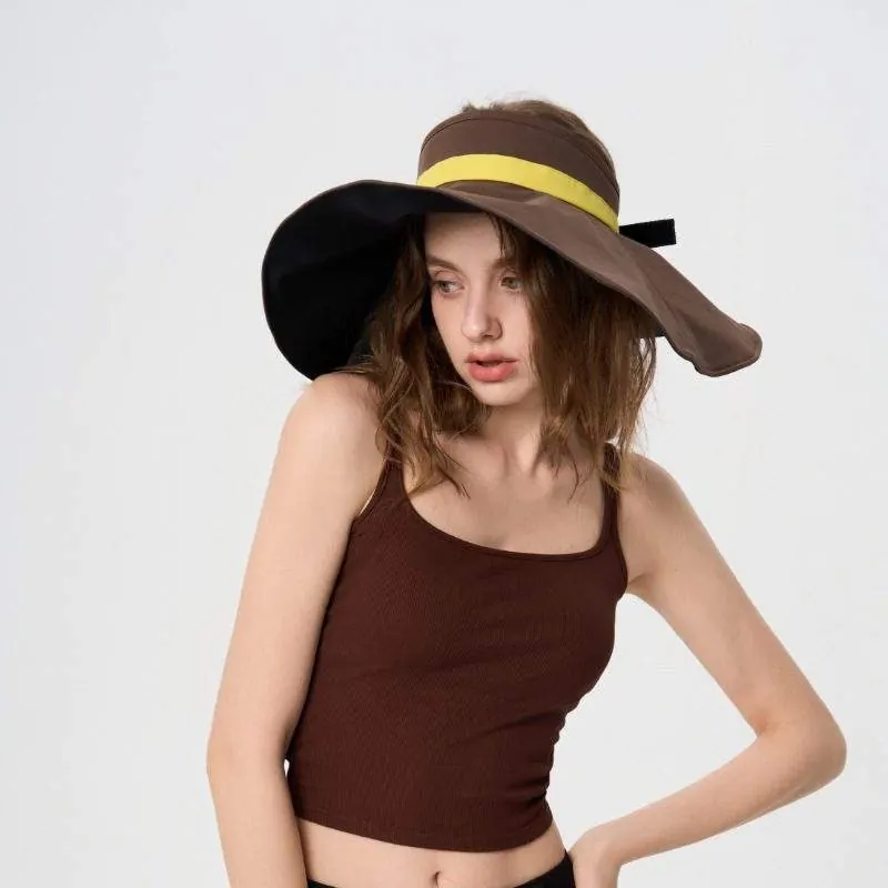 Extra-Wide Brim Color-Block Visor Hat – Breathable Open-Top Sun Protection Cap - product detail image 1 by TRANSION