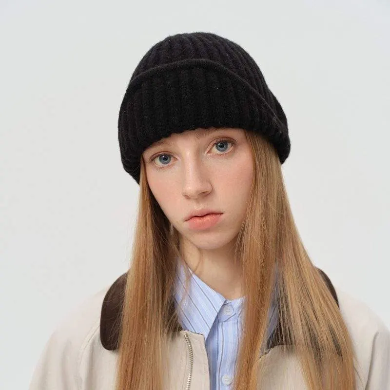 Wool Blend Knit Beanie – Solid Color Warm Winter Hat - product detail image 2 by TRANSION