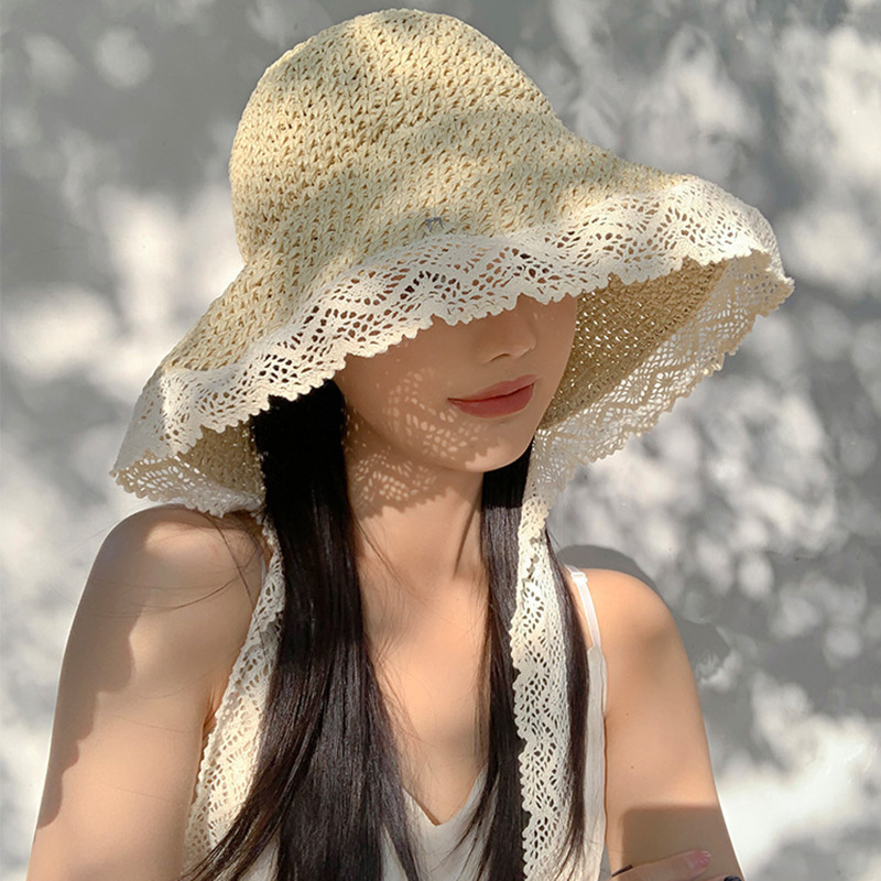 Summer Crochet Straw Hat with Foldable Wide Brim - Image 3