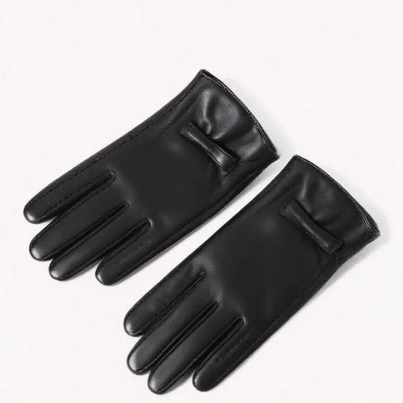 Women’s Thick Fleece-Lined Leather Gloves | Winter Warm Windproof Touchscreen Gloves - product detail image 2 by TRANSION