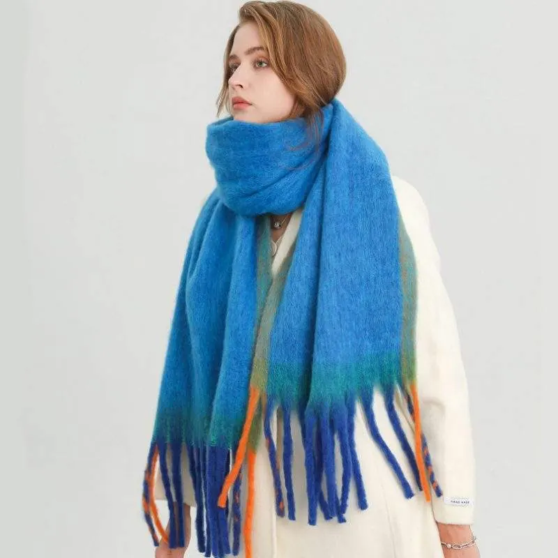 Faux Cashmere Gradient Fringe Scarf – Warm Winter Neck Scarf for Women - custom OEM apparel by TRANSION