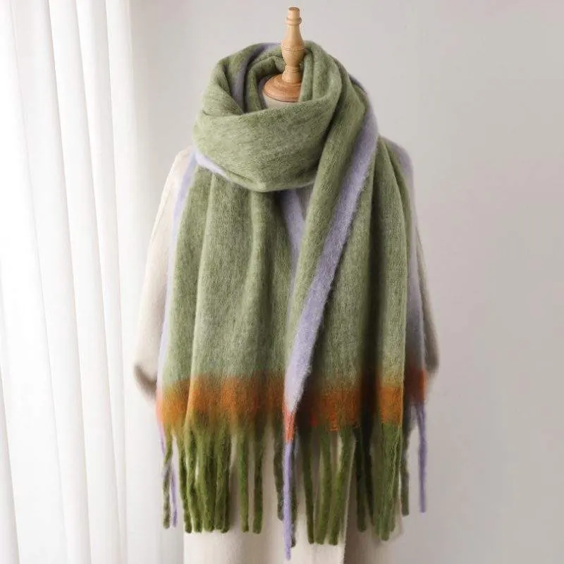 Faux Cashmere Gradient Fringe Scarf – Warm Winter Neck Scarf for Women - product detail image 2 by TRANSION