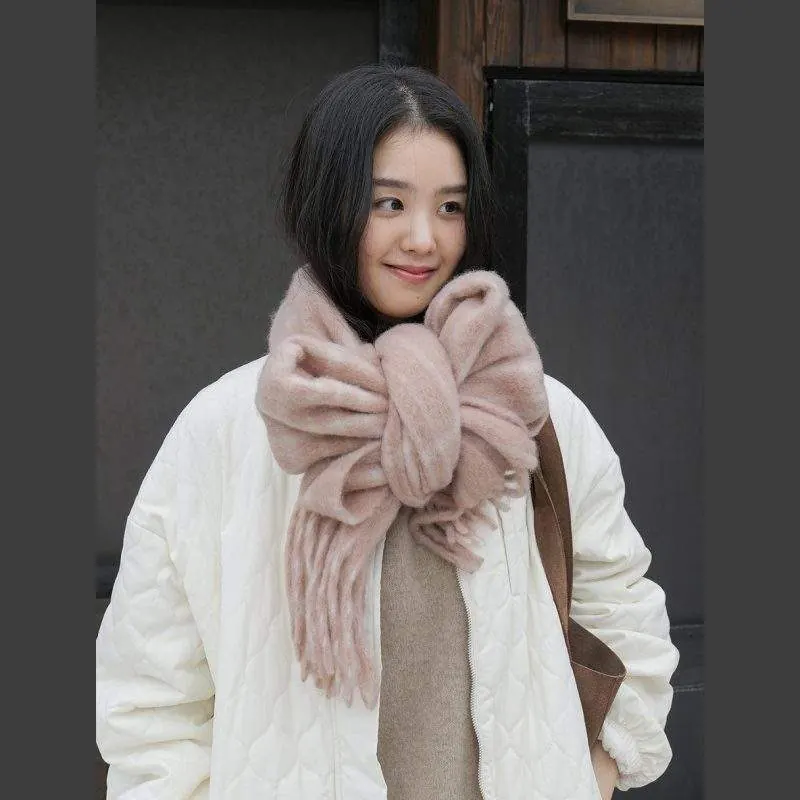 Wool Plaid Fringe Scarf | Warm & Versatile Winter Scarf for Women - product detail image 3 by TRANSION