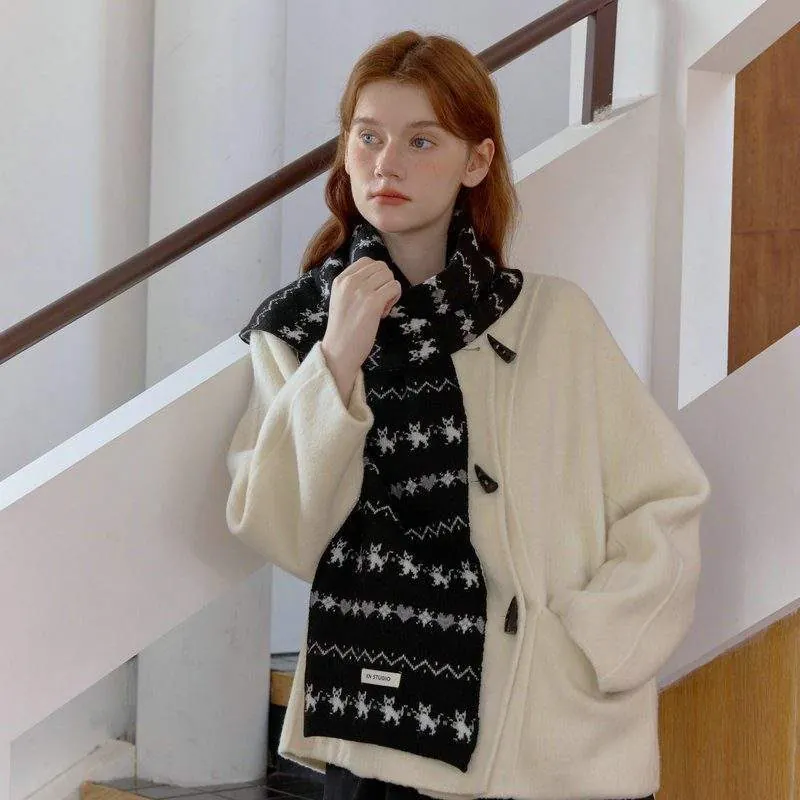 Fair Isle Knitted Jacquard Neck Warmer | Vintage Winter Cozy Scarf - product detail image 1 by TRANSION