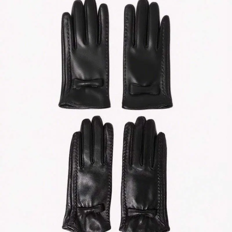 Women’s Thick Fleece-Lined Leather Gloves | Winter Warm Windproof Touchscreen Gloves - product detail image 3 by TRANSION