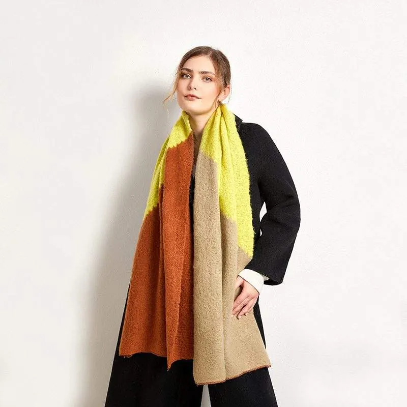 Women’s Double-Sided Thick Warm Shawl | Winter Patchwork Soft Oversized Scarf - product detail image 2 by TRANSION