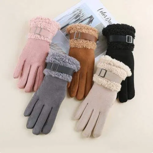 Plush Fleece Lined Winter Gloves for Women Suede - Touchscreen & Windproof - product detail image 3 by TRANSION