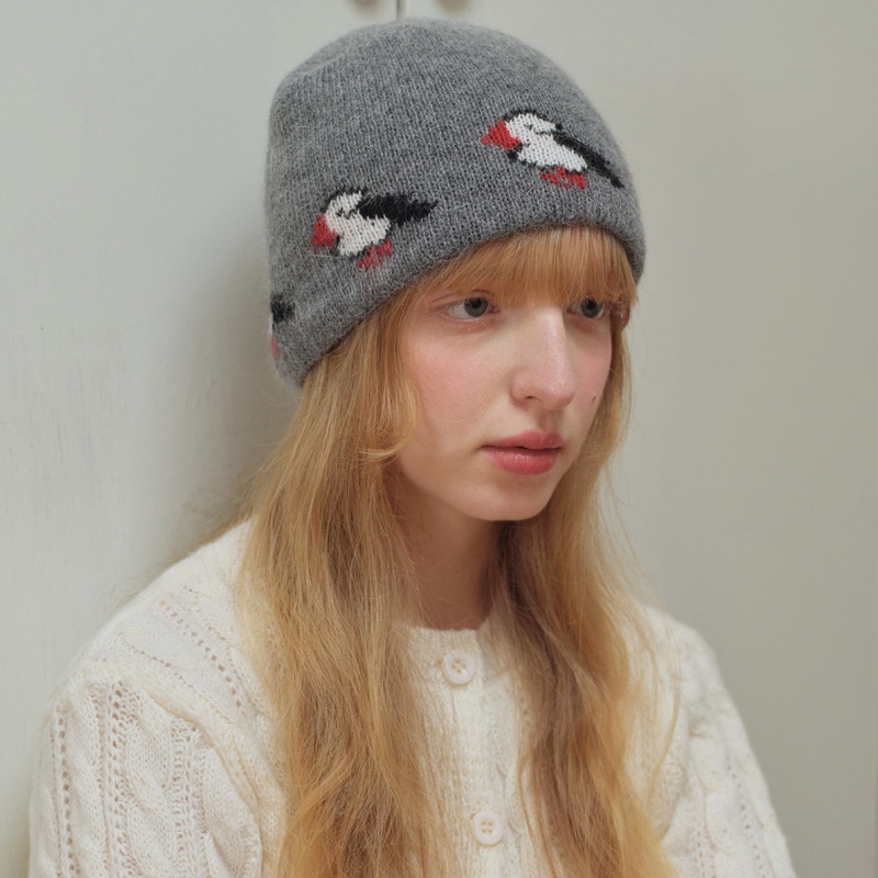 Rabbit Hair Blend Jacquard Knit Beanie – Warm Winter Hat for Women